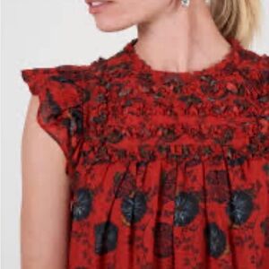 Ulla Johnson Red Floral Ruffle Blouse